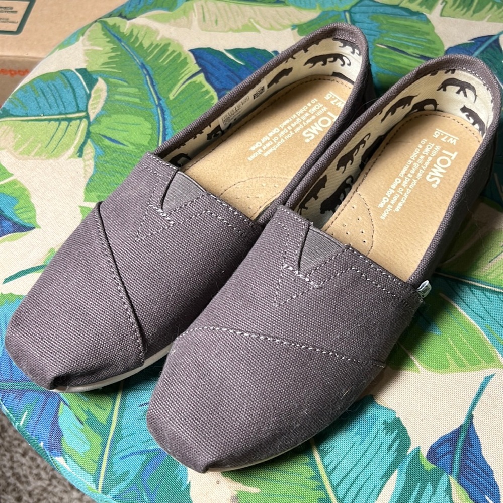 Grey Toms slip on shoes.